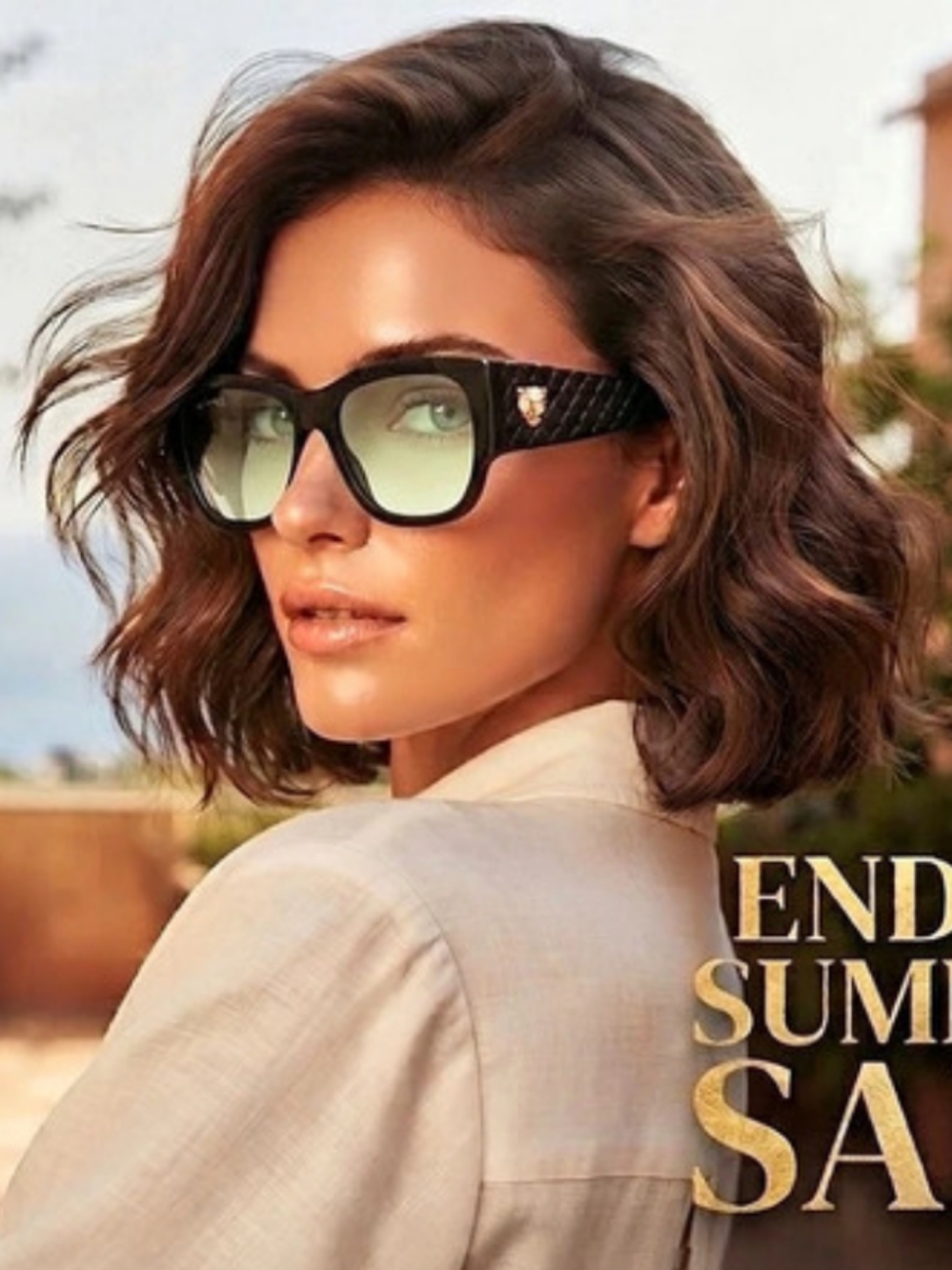 Giselle Quilted Leopard Accent Sunglasses With Gold Tone Accent Black/Green Lens